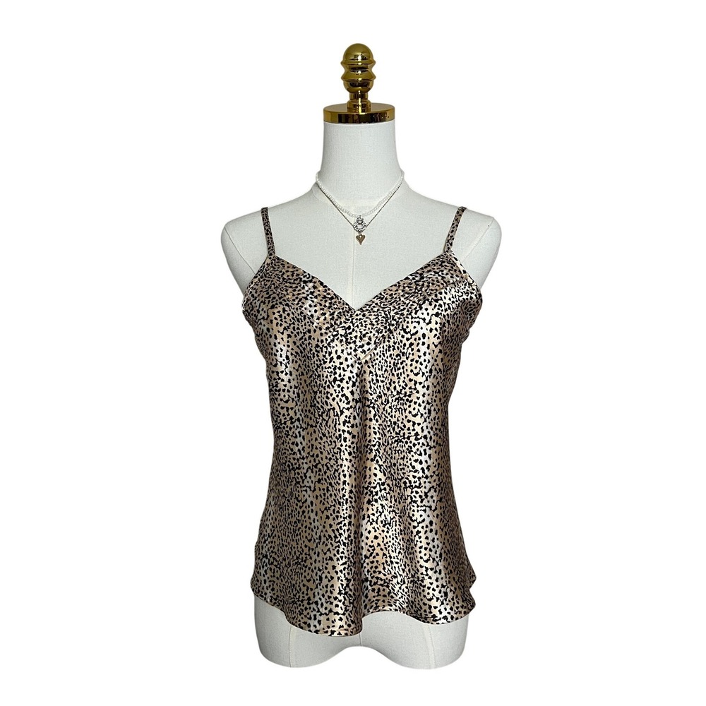 VTG Y2K Too Hot‎ Leopard Print Satin Camisole V-Neck Spaghetti Strap Tank Top M